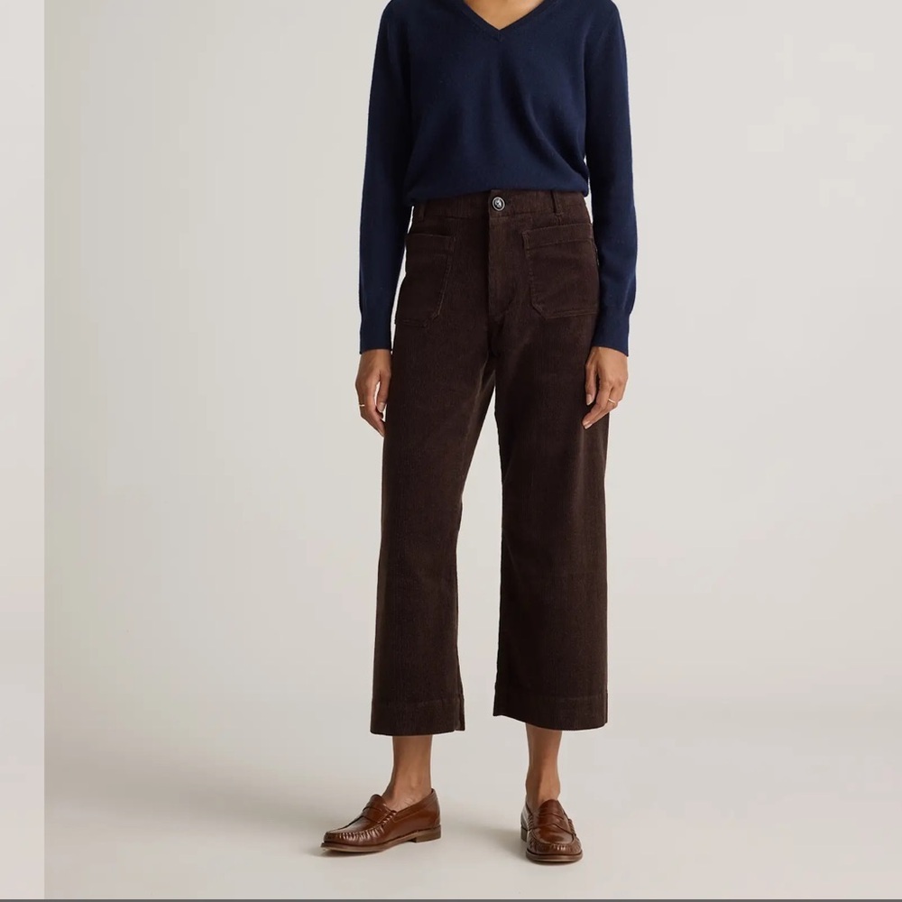 $62 Quince Organic Stretch Corduroy Cropped Wide Leg Pants size 12 Espresso